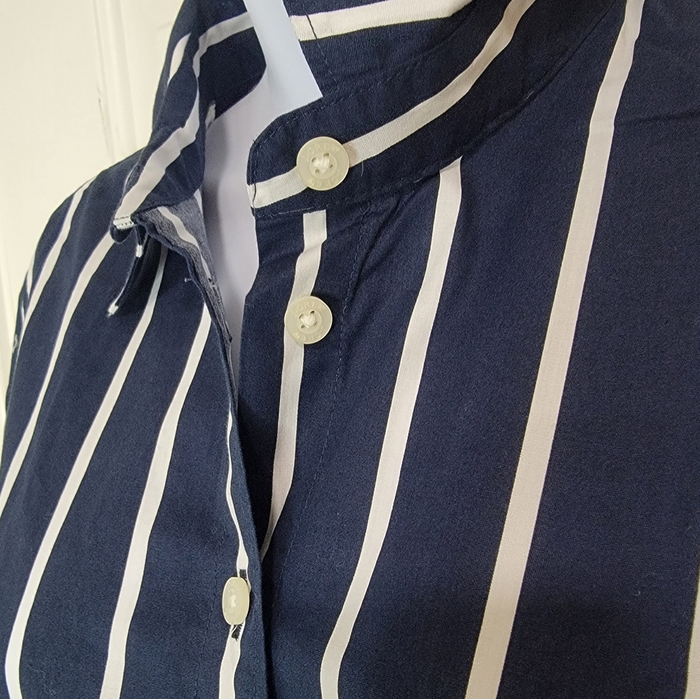 J Crew Factory Navy and White Striped Women's Button-Down Shirt Size L NWT - Picture 3 of 10